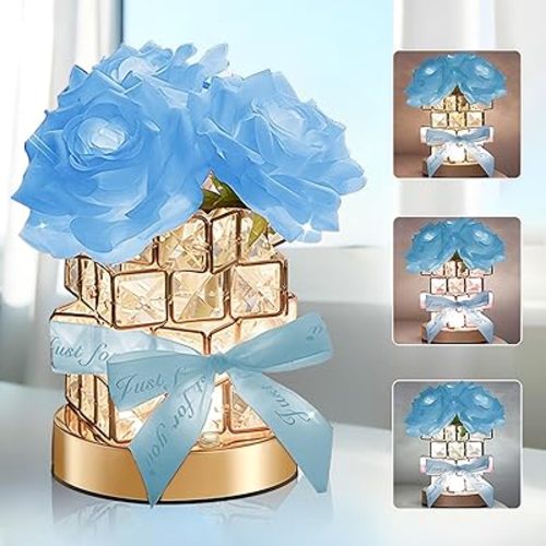 ONXE Romantic Rose Gifts for Girlfriend Wife Her,Rechargeable Cordless Touch Crystal Table Lamp,3-Colour Infinitely Dimming Small Night Light,Valentine's Day Anniversary Birthday Wedding Decor