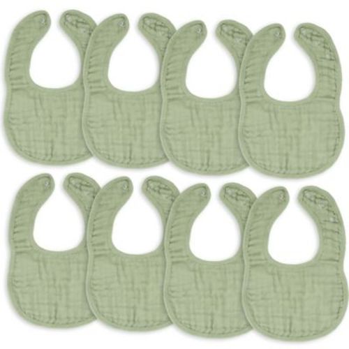 Comfy Cubs Muslin Cotton Baby Bibs, 8 Pack, Adjustable Size with Easy Snaps, Soft and Super Absorbent - Sage