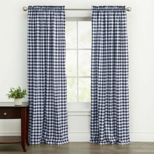 Kate Aurora Country Farmhouse Buffalo Check Plaid Gingham Single Window Curtain - 42 in. W x 95 in. L, Navy Blue : Target