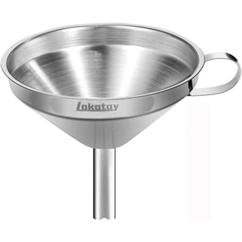 5-Inch Food Grade Stainless Steel Kitchen Funnel with Strainer Filter for Transferring of Liquid Dry Ingredients and Metal Cooking Funnel—Silver