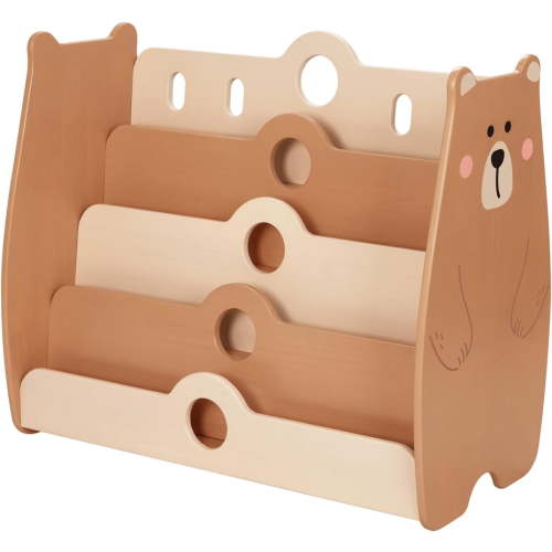 Kids Bookshelf, Wooden 4-Tier Front Facing Book Display Shelf for Kids, Toddler Montessori Bookshelf for Classroom, Playroom, Nursery