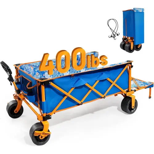 Collapsible 55 "L Extended Wagon, 400lb Load Capacity, Heavy Duty Beach Wagon with Tailgate, Beach Cart with Big Wheels for Long Items