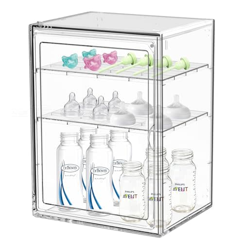 LEARNIBEE Baby Bottle Organizer,Adjustable Height Bottle Storage Organizer Baby for Bottles, Pacifiers, Pump Parts, Clear Organizer for Countertop, Cabinet,Vanity, Bathroom