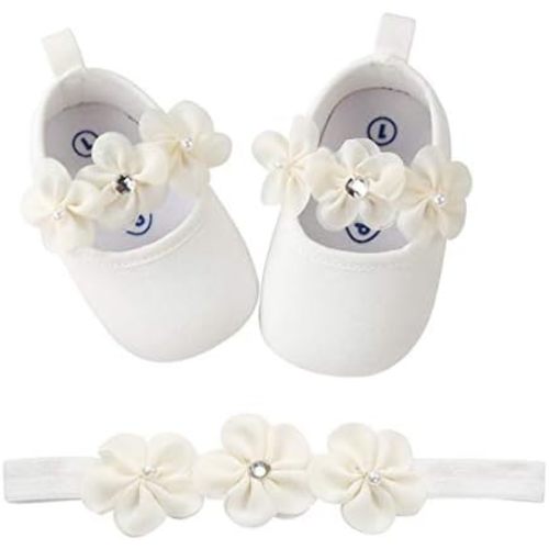 OAISNIT Baby Girl Mary Jane Flats Sparkly Soft Infant Princess Dress Crib Shoes with Headband