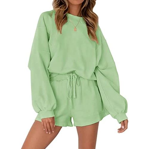 MEROKEETY Women's 2026 Fall Oversized Batwing Sleeve Lounge Sets Casual Top and Shorts 2 Piece Outfits Sweat Set