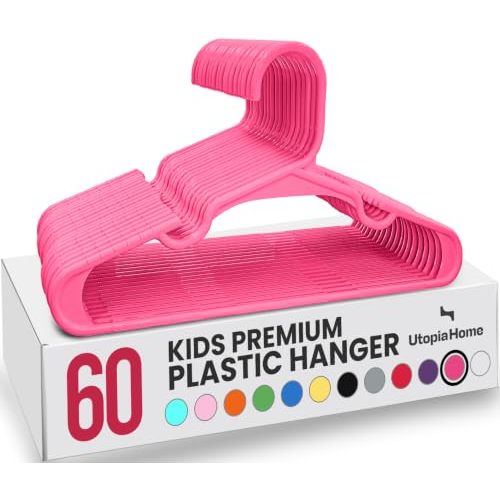 Utopia Home Kids Hangers 60 Pack – 11.5 Inch Baby Closet Hangers Pink | Plastic baby hangers | Fits children's & infant clothes | Gentle on delicate garments