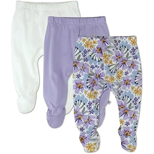 HonestBaby Baby 3-Pack Footed Pants Roomy Fit Pull on Bottoms 100% Organic Cotton for Infant Baby Boys, Girls, Unisex