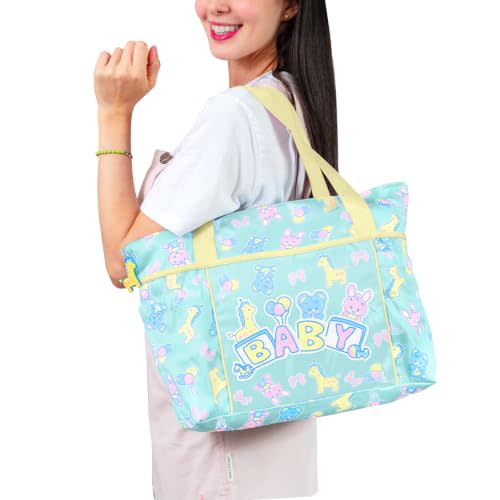 Littleforbig Large Capacity Foldable Baby Parade Overnight Diaper Bag | Kawaii Tote Bag, Multi Pocket Organizer, Easy Clean, Giraff Zipper, Vintage Print, Travel Tote, Durable, Carry Bag