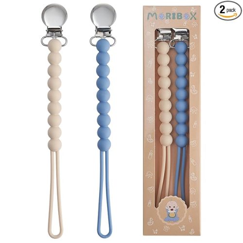 Pacifier Clip for Boys Girls - MORIBOX Paci Clip Soothie Baby Binky Holder for Shower Gift Birthday 2 Pack