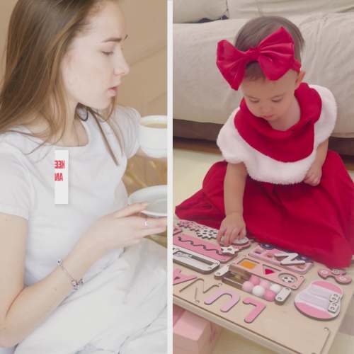 Montessori Busy Board for Toddlers, One Year Old Birthday Gifts, First Christmas Gifts, Educational Baby Toys 6-12 Months, Name Puzzle Sensory Board