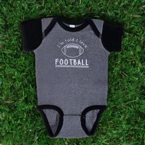 I'm Told I Love Football Baby Bodysuit, Heather Gray & Black Game Day – Quite Like Home