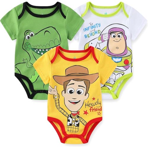 Disney Baby Toy Story Mickey Mouse Cars Winnie the Pooh Boys 3 Pack Bodysuit Creeper for Newborn and Infant
