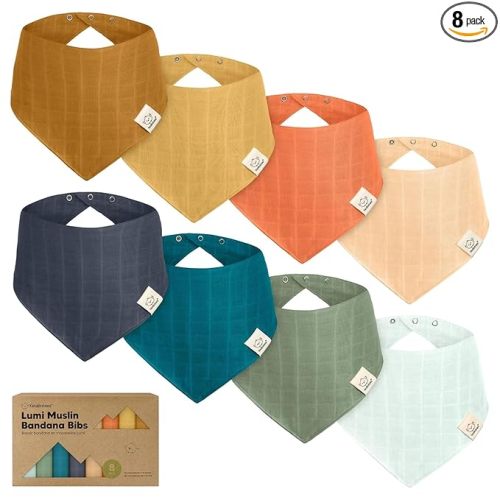 8-Pack Muslin Bibs for Baby Girl, Boy – Muslin Bandana Baby Bibs for Drooling and Teething Toddler, Infant 0-6 Months, Newborn Essentials, Soft Cotton Cloth Extra Absorbent (Eclipse)