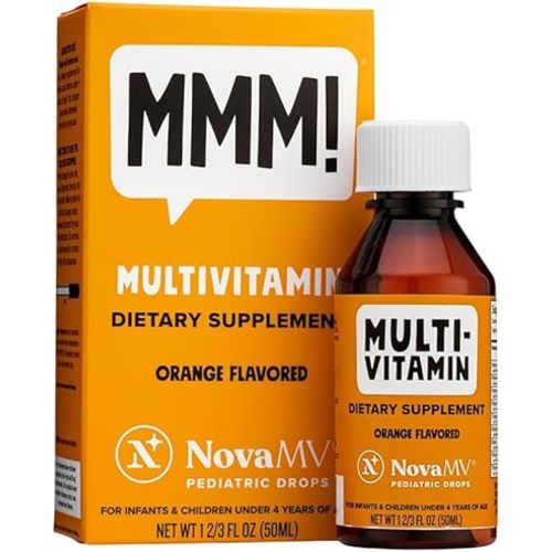 NovaFerrum MMM | Multivitamin for Kids, Infants and Toddlers | Vitamin C, D3, E | Gluten Free Certified | Sugar Free | No Artificial Colors | Ages 4 & Under | Orange Flavored | 2 Fl Oz (50 mL)