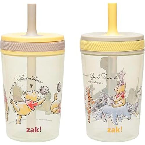Zak Designs Disney Winnie the Pooh Kelso Toddler Cups For Travel or At Home, 15oz 2-Pack Durable Plastic Sippy Cups With Leak-Proof Design is Perfect For Kids (Winnie the Pooh & Friends)