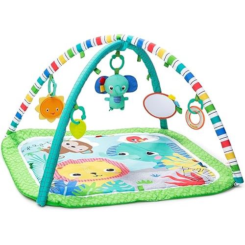 Bright Starts Wild Wiggles Baby Activity Gym & Play Mat with FoldingToy bar, Newborn and up - Green, 18.5” x 29.1” x 29.1”