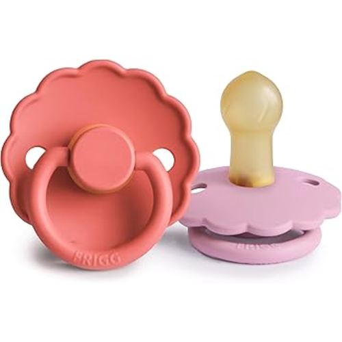 FRIGG Daisy Natural Rubber Baby Pacifier | Made in Denmark | BPA-Free (Poppy/Lupine, Size 1) 2-Pack