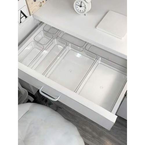 8pcs Transparent Acrylic Makeup Organizer Box With Drawers, Dividers And Compartments, Desktop Office Stationery Storage Box, Home Desk And Drawer Organizer, Space Saving | SHEIN USA