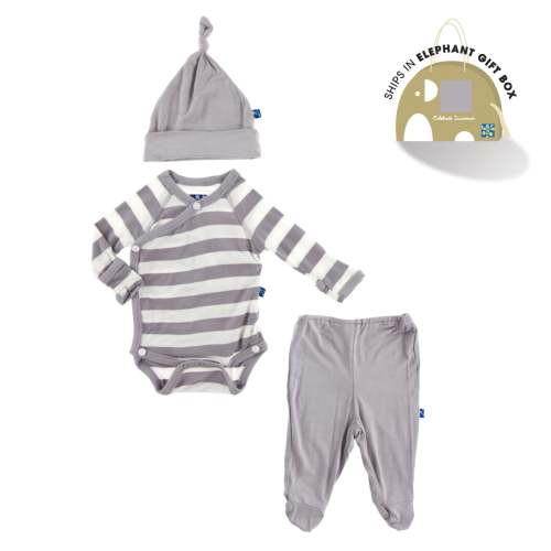 Kimono Newborn Gift Set with Elephant Box in Feather Contrast Stripe