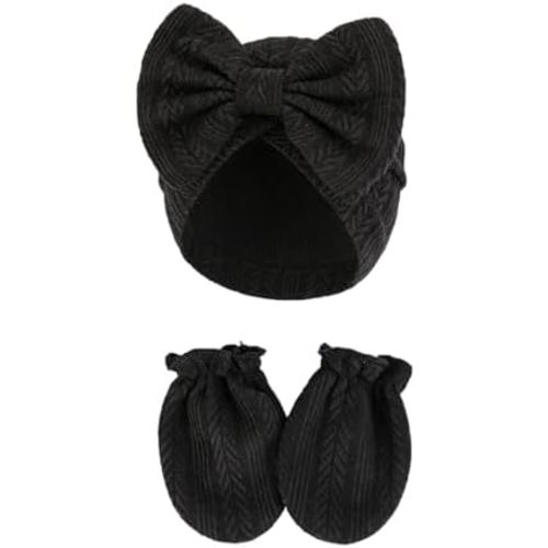 Newborn Baby Hat & Mittens Cotton Preemie Infant Bow Beanie Hats Gloves for Hospital New Born Boy Girl 0-3 0-6 Months