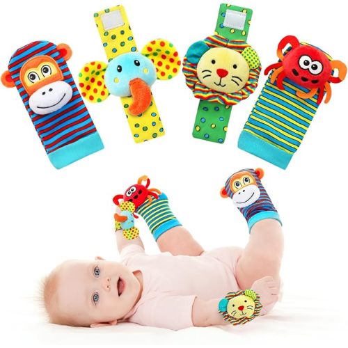 Baby Rattle Socks & Wrist Rattles, Colorful Newborn Sensory Toys 0-12 Months, for Boys Girls