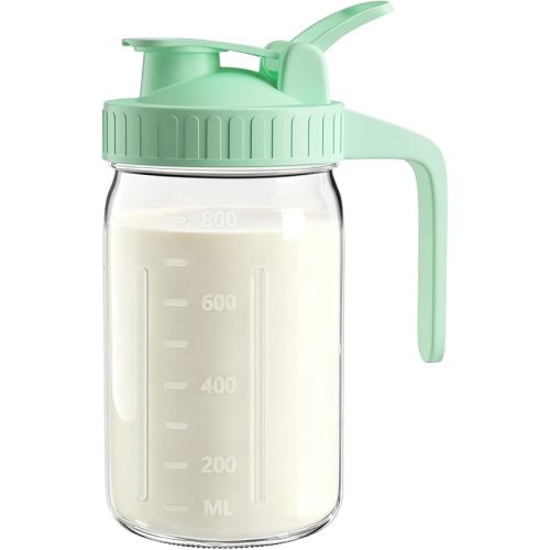 32oz Breast Milk Pitcher with Lid – Leak-Proof & Airtight Glass Storage Container for Breastmilk, Wide-Mouth Mason Jar Pitcher, Fast Formula Maker, Green