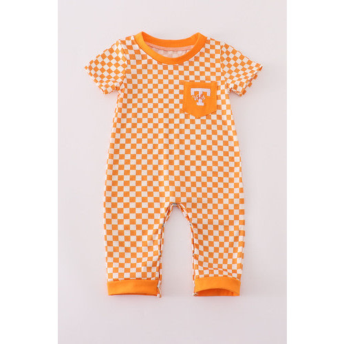 Checkered Orange Tennessee go vols embroidery boy romper