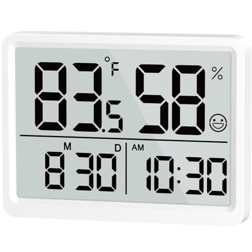 DOOMAY Digital Room Thermometer and Humidity Monitor with Calibration,High Accuracy Sensor Indoor Hygrometer with Date & Clock Desktop Magnet Sticky for Baby Room Greenhouse Guitar(White)