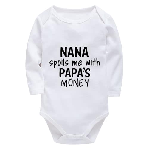 WOOYONGING Nana Spoils Me With Papa's Money Baby Outfits Long Sleeve Unisex Baby Outfits White Boys Newborn Clothes