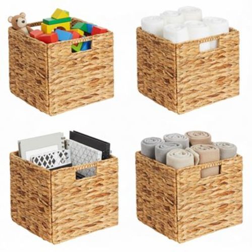 SpaceAid 4-Pack Wicker Storage Baskets – 10.5" Water Hyacinth Cube Storage Bin