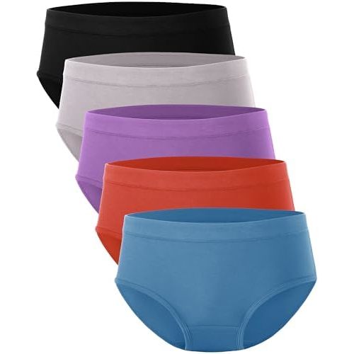 BAMBOO COOL Womens Underwear, Moisture-Wicking Briefs, Soft and Breathable Panties, Mid Waist, 5-Pack