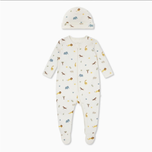 Safari Clever Zip Baby Pajamas & Hat Set Safari / 0 - 3 M