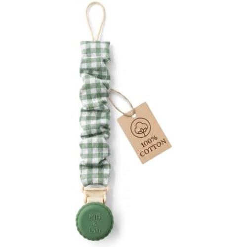Muslin Cotton Pacifier Clips- Metal-Free, Lightweight and Secure Pacifier Holder for Babies (Olive Graine) - Mila & Lulu
