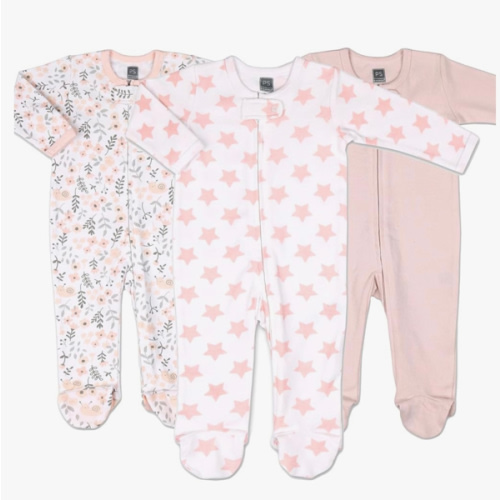 The Peanutshell Baby Sleepers for Girls Set of 3 - Soft Cotton Footed Pajamas for Newborns, Infants & Toddlers - Flower