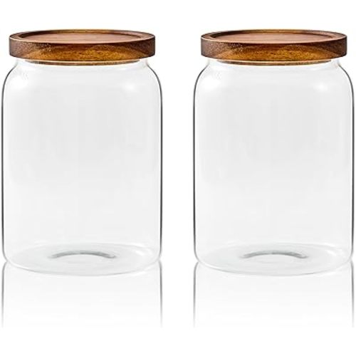 Sweejar Glass Jars for Laundry Room Organization, 90 ounce Laundry Pods Container, Glass Food Storage Jars with Airtight Lid, 2 Pack, Press Lid