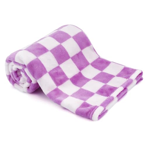 GreatBba Plush Checkered Baby Blanket,30 x 40 Inch Fleece,Purple White | Soft fleece blanket for baby room use,stroller blanket,crib layer,tummy time mat and daily cuddles