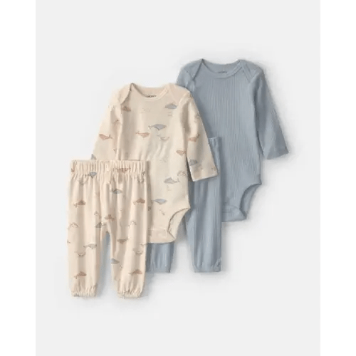 Baby 4-Piece Whale Long-Sleeve Bodysuit & Pant Set - Blue/Cream | Carter's