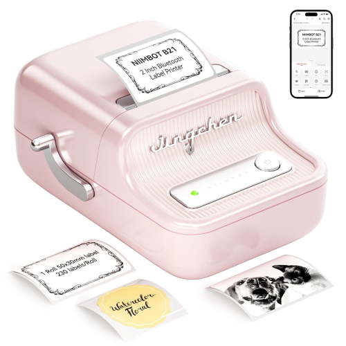 NIIMBOT B21 Label Maker Machine with Tape，2 Inch Inkless Sticker Printer Thermal Labeler for Price Address Label for Home Storage Office and Small Business,Pink