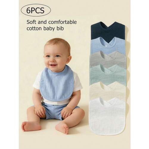 6pcs Baby Bibs, 100% Soft Cotton Muslin Material, Drool Bibs With Adjustable Snap Closure, Essential For Newborns, Boys And Girls | SHEIN USA