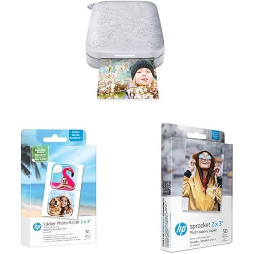 HP Sprocket 2nd Edition Portable Photo Printer Sprocket Premium Zink Sticky Back Photo Paper (50 Sheets) Sprocket Pre-Cut Sticker Photo Paper