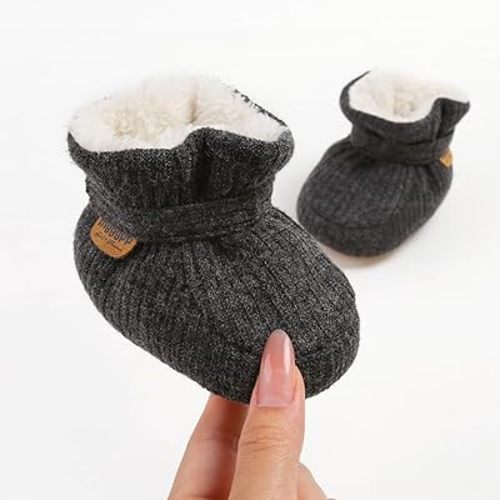 HsdsBebe Unisex Newborn Baby Cotton Booties Non-Slip Sole for Toddler Boys Girls Infant Winter Warm Fleece Cozy Socks Shoes