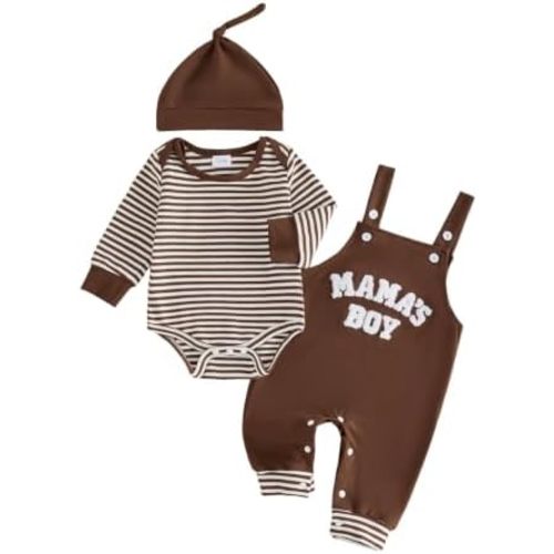 Baby Boy Clothes Set Bodysuit Top Suspender Pants Hat Newborn 3Pcs Outfit