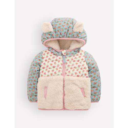 Mixed Borg Jacket - Blue Hotchpotch Floral | Boden USA