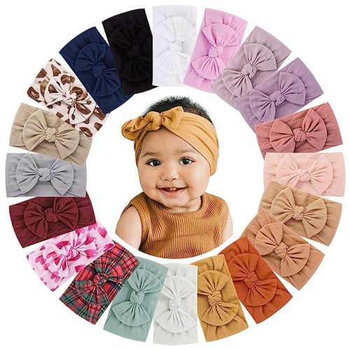 jollybows 20pcs Baby Girls Nylon Headbands Turban Christmas Hair Bows Hair Band Elastic Hair Accessories for Kids Toddlers Infants Newborn-Holiday Print Set