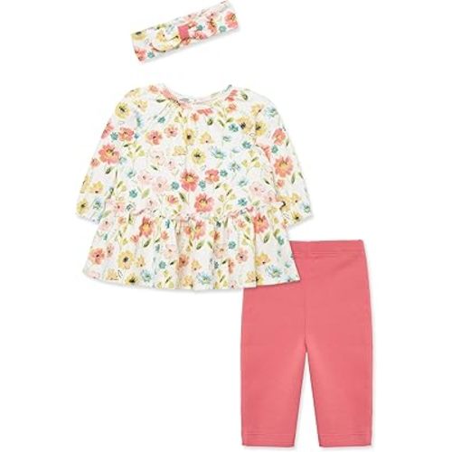 Little Me Baby Girls' 3-Piece 100% Cotton, Tunic, Legging and Headband Set, 3 Months to 24 Months