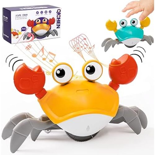 2026 New Crawling Crab Baby Toy, Rechargeable Infant Tummy Time Toys with Music, Lights, 3 Adjustable Speeds＆Silent Function,Crab Crawling Sensory Toy for Toddler, Electronic Pet for Boy Girl (Orange)