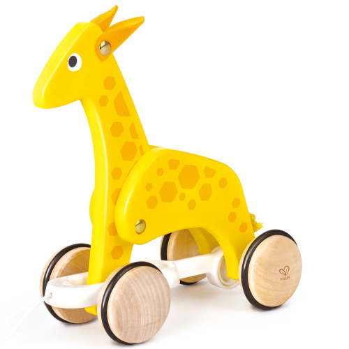 Hape: Pull Along - Giraffe - Yellow - Wooden Animal Toy, Rubber Rimmed Wheels, Encourages Walking, Push & String Pull, Kid Baby & Toddler, Ages 12 mo+