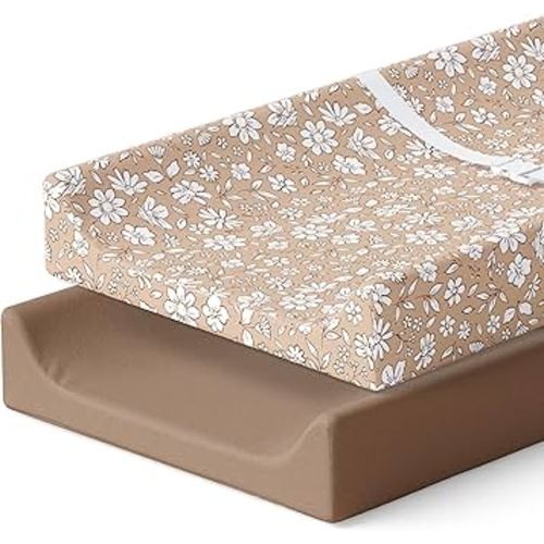 Pobibaby – 2 Pack Premium Changing Pad Covers for Girls, Ultra-Soft Breathable Cotton Diaper Changing Table Covers – Floral Nursery Changing Pad Sheets for Baby Girl (Meadow)