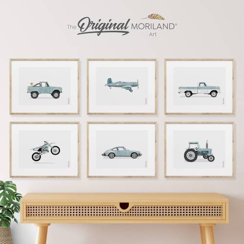 Pale Blue Vehicle Art Set, Transportation Nursery Decor, Digital Download