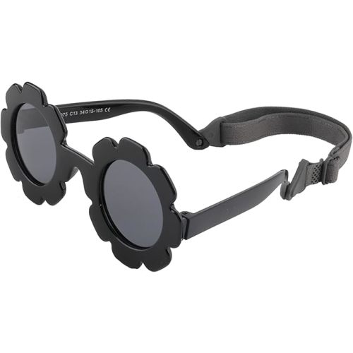 Baby flower Sunglasses with Strap girls Flexible Bendable Polarized Sunglasses for Infant Boys Girls 0-24 Months
